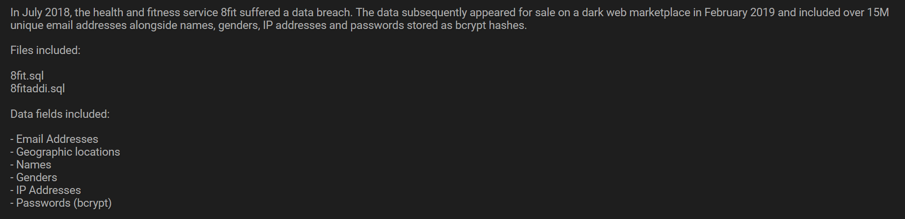 1500 万健康健身服务平台 8fit 数据泄露-全球CTI监控