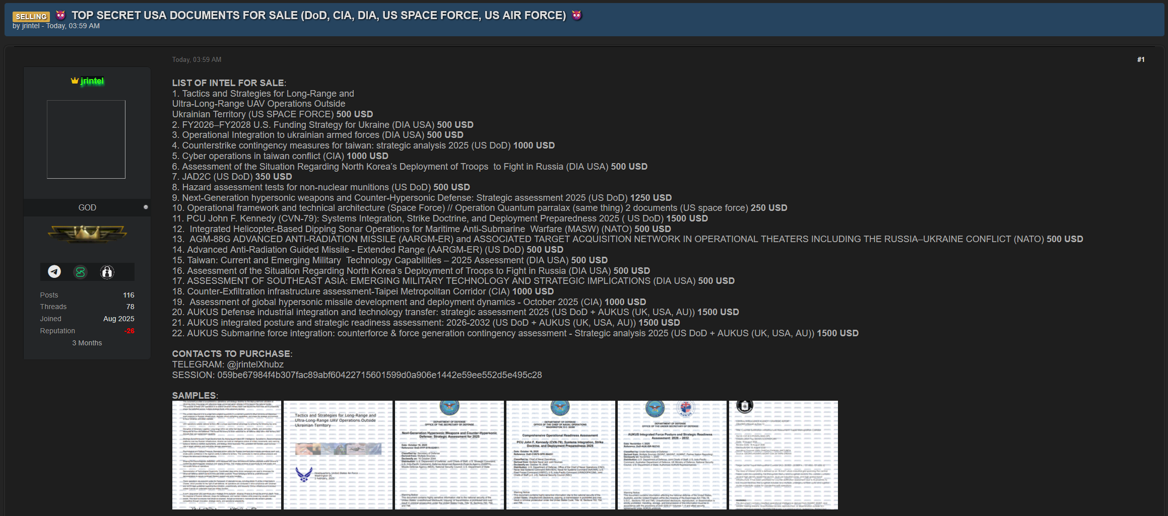 美军“绝密文件”涉嫌泄露-全球CTI监控