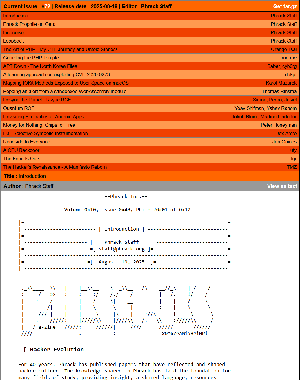 传奇黑客杂志飞客 Phrack 第 72 期发布-全球CTI监控