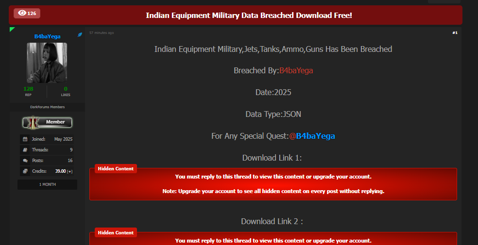 印度军事装备数据涉嫌泄露-全球CTI监控