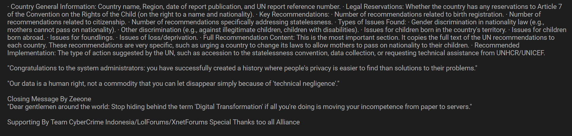 联合国儿童权利公约（CRC）人权监测数据泄露-全球CTI监控