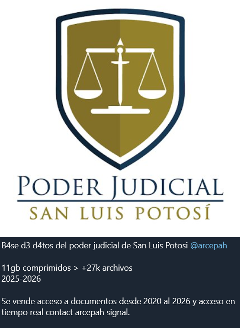 墨西哥圣路易斯波托西州司法部门数据泄露-全球CTI监控
